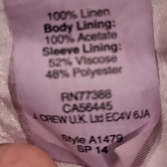 J Crew Purple Linen Blazer with Black Piping, Size 2 (fits 4) 100% Linen - Picture 9 of 10